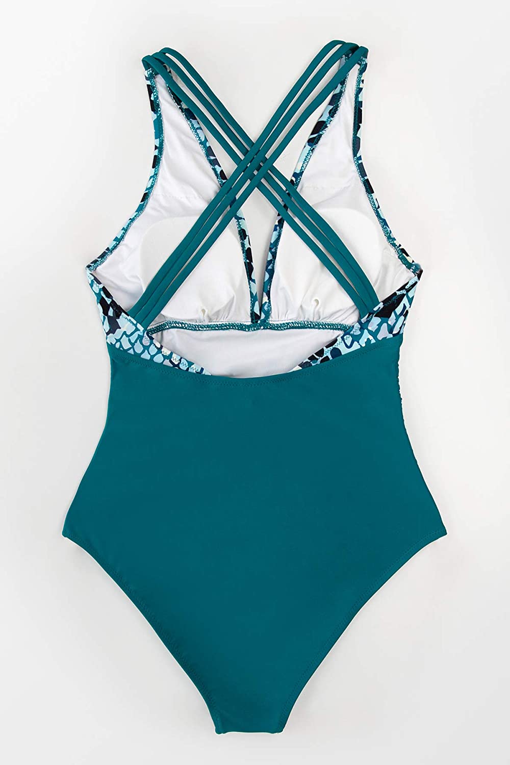 CUPSHE Women's One Piece Swimsuit V Neck Tummy Control Cross Back Vintage Swimwear Bathing Suits