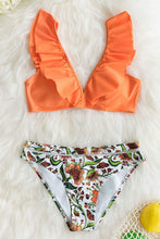 
                        
                          Muat gambar ke penampil Galeri, CUPSHE Women's Orange Floral Bottom Ruffle Hook Closure Bikini Set
                        
                      