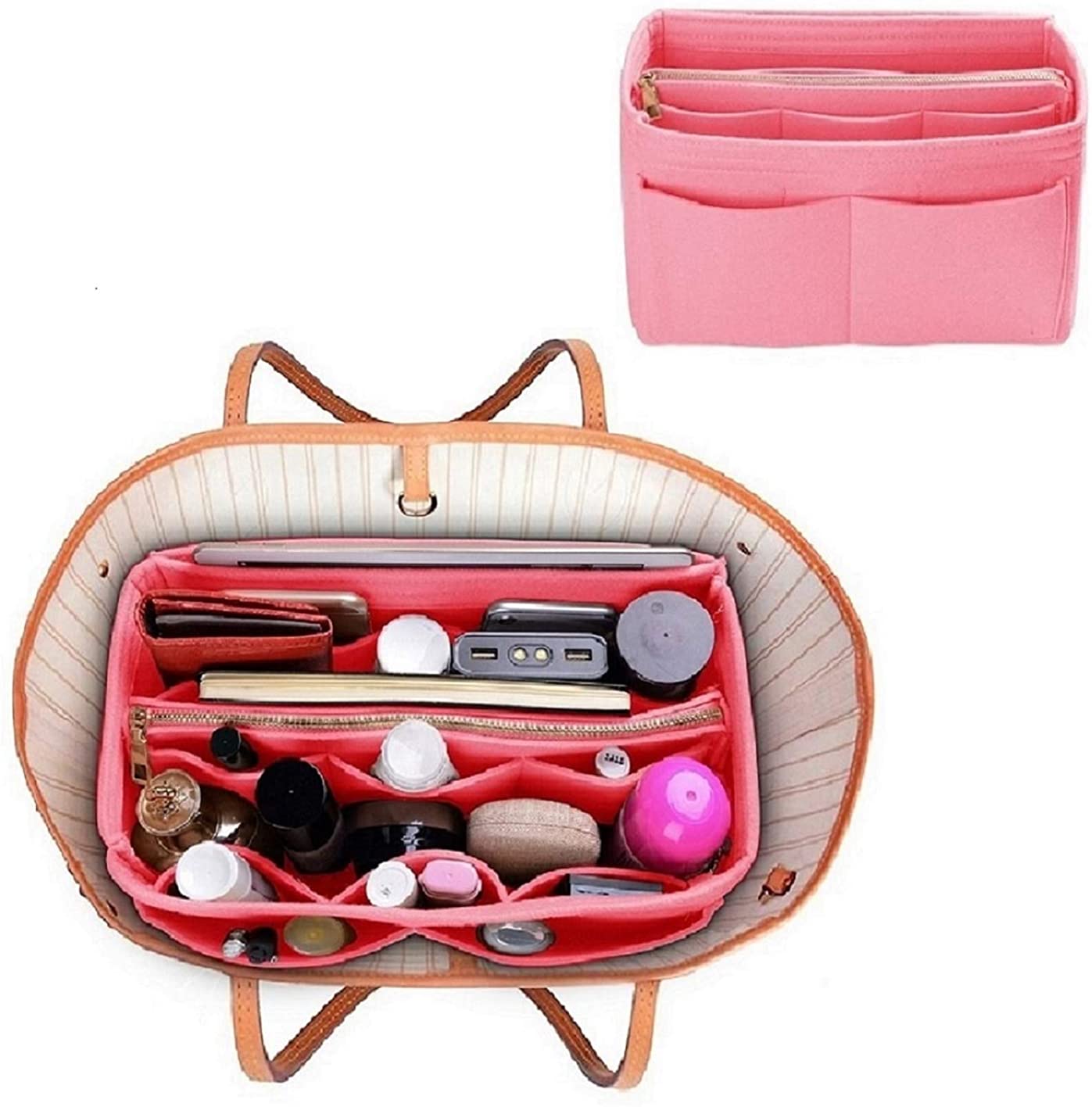 Purse Organizer Insert, Felt Bag organizer with zipper, Handbag & Tote Shaper, For Speedy Neverfull Tote, 5 Sizes