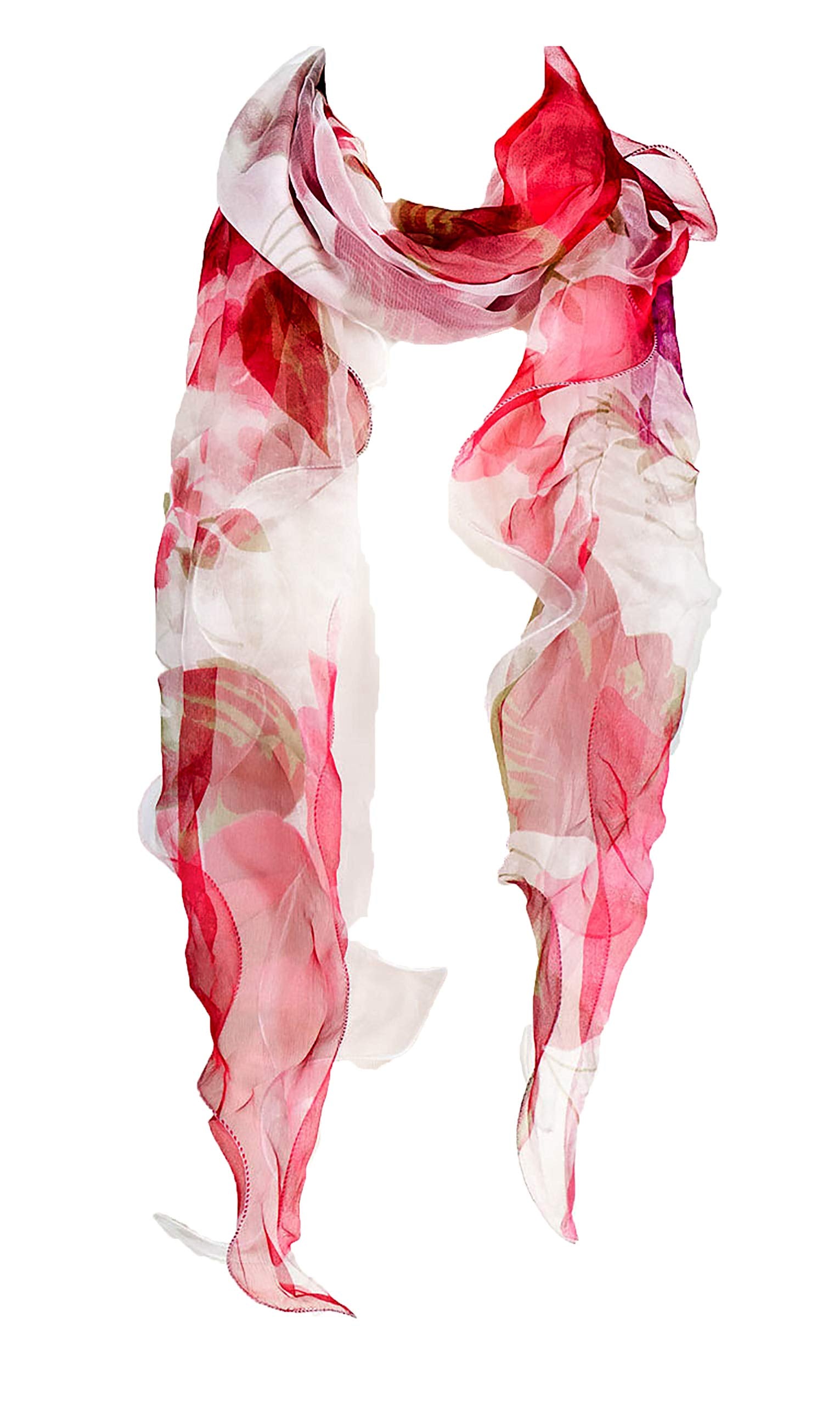 Double Layer Silk scarf, Floral Ruffle Silk Scarf, Summer scarf
