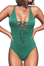 
                        
                          गैलरी व्यूवर में इमेज लोड करें, CUPSHE Women's Solid Color V Neck Lace Up One Piece Swimsuit
                        
                      