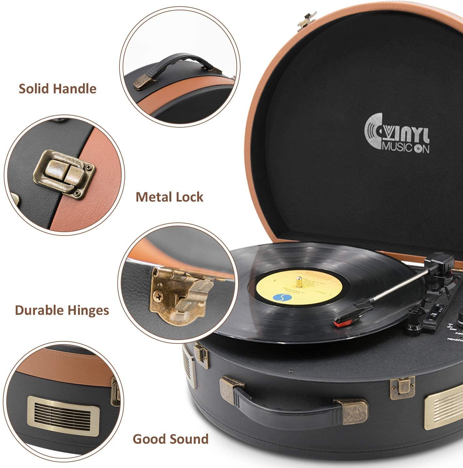 Bluetooth Record Player 3 Speed Craftmanship Turntable with Built-in Premium Speakers Support USB Playback/Recording (Black)… - JOY2ESpree