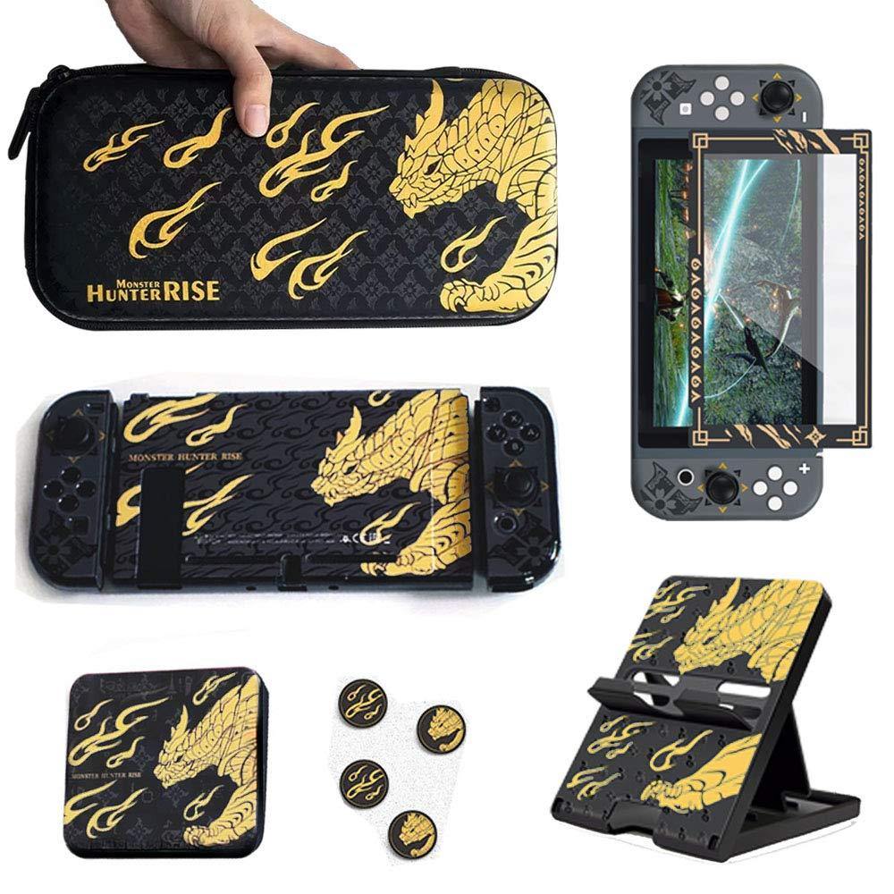 AIORVP Case For Nintendo Switch with Monster Hunter Rise,Carry Bag & Protective Case,Joystick Cap & Tempered Film,Switch Playstand & Card Case - JOY2ESpree