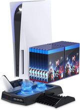 
                        
                          Load image into Gallery viewer, Vertical Stand with Cooling Fan for PS5 Console and Playstation 5 Digital Edition - JOY2ESpree
                        
                      