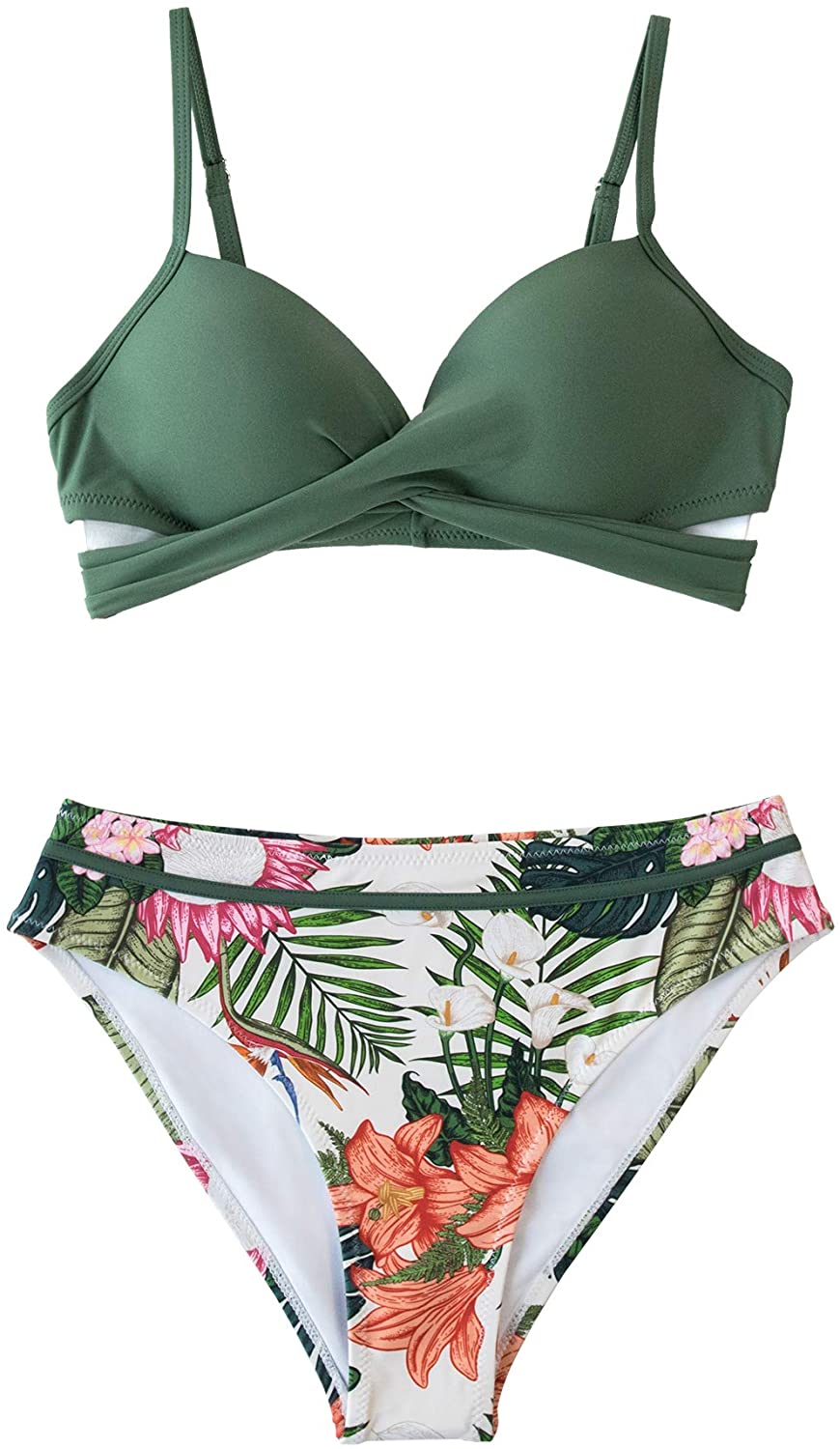 CUPSHE Women's Wrap Top Floral Bottom Bathing Suit Two Piece Sexy Swimsuit
