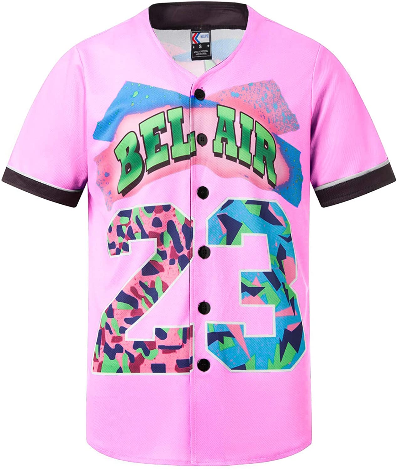 MOLPE 90s Hip Hop Clothing for Men and Women, Unisex Bel Air 23 Baseball Jersey, Mens Printed Urban Shirts for Party
