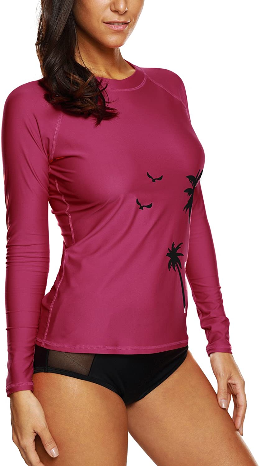 CharmLeaks Women's Long Sleeve Rashguard UPF 50 Sun Protection Swimsuit Top Striped Swim Shirts