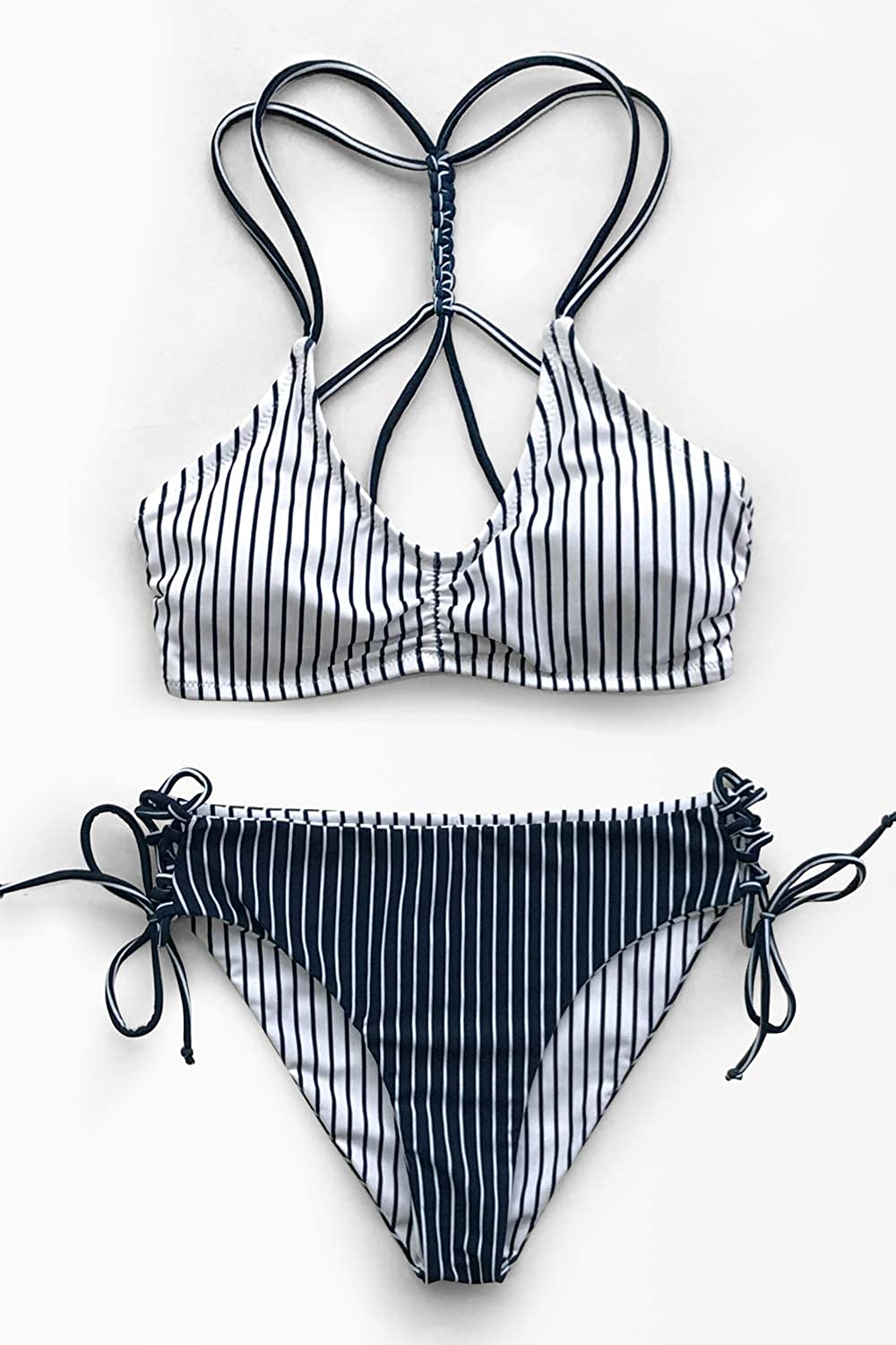 CUPSHE Women's Back Braided Straps Reversible Bottom Strappy Lace Up Bikini Sets
