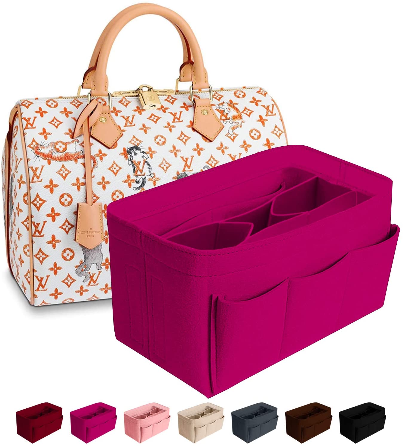 Purse Organizer Insert Felt Bag Organizer Handbag Organizer Insert for Tote fits LV Speedy Neverfull Longchamp, Grey, Medium (Medium, Pink)