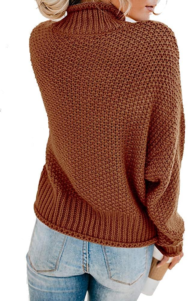 Saodimallsu Womens Turtleneck Oversized Sweaters Batwing Long Sleeve Pullover Loose Chunky Knit Jumper - JOY2ESpree