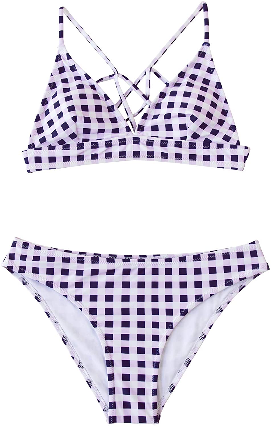 CUPSHE Women’s Bikini Swimsuit Stripe V Neck Back Cross Two Piece Bathing Suit