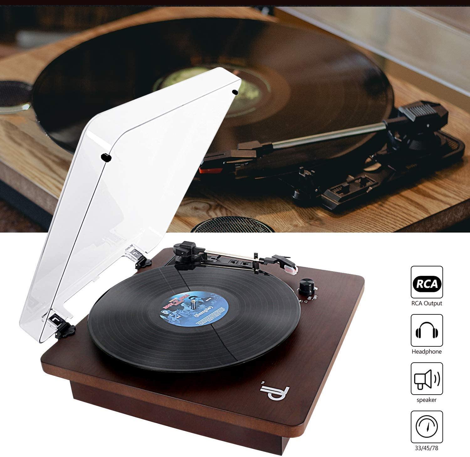 Vinyl Record Player, DLITIME 3-Speed Turntable with Built-in Speakers - JOY2ESpree