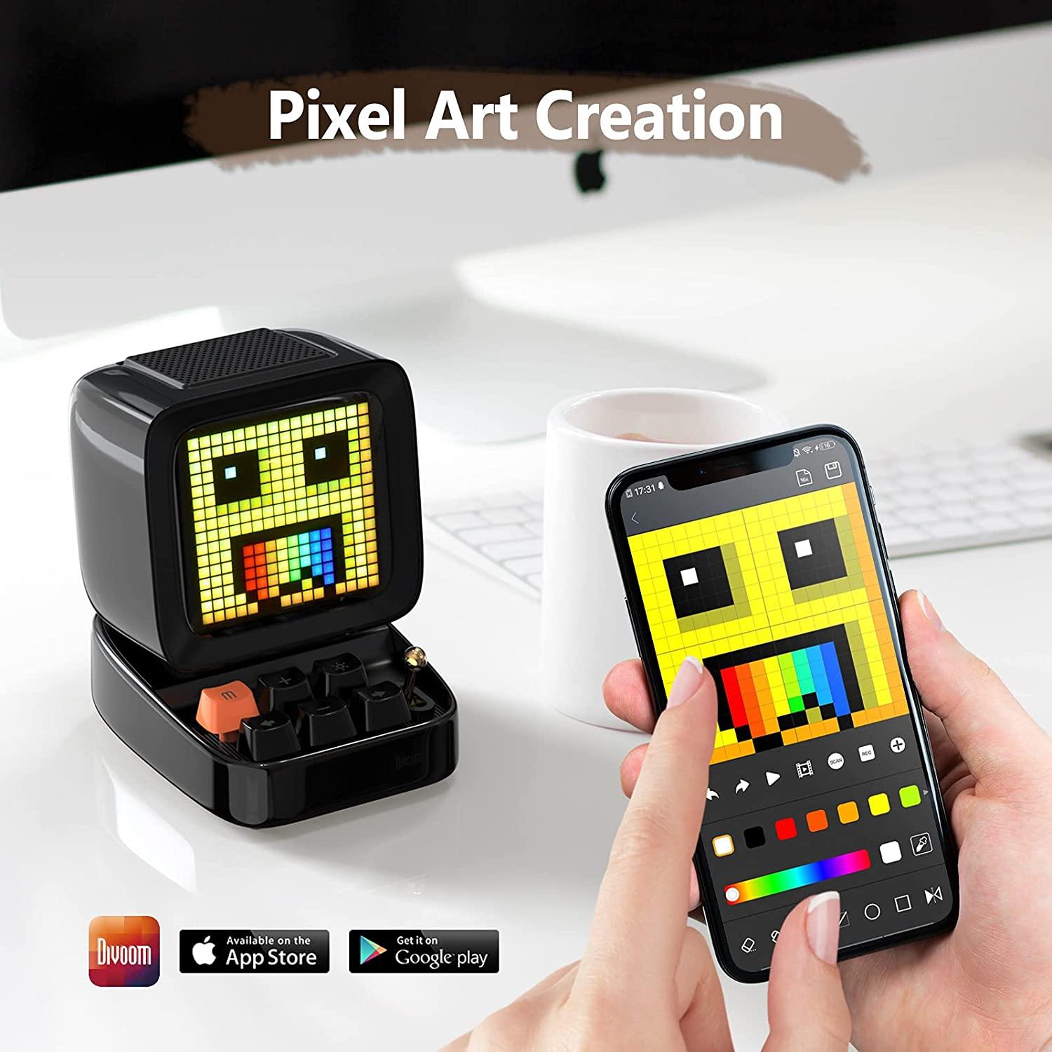 Divoom Ditoo Retro Pixel Art Game Bluetooth Speaker with 16X16 LED App Controlled Front Screen (Black) - JOY2ESpree