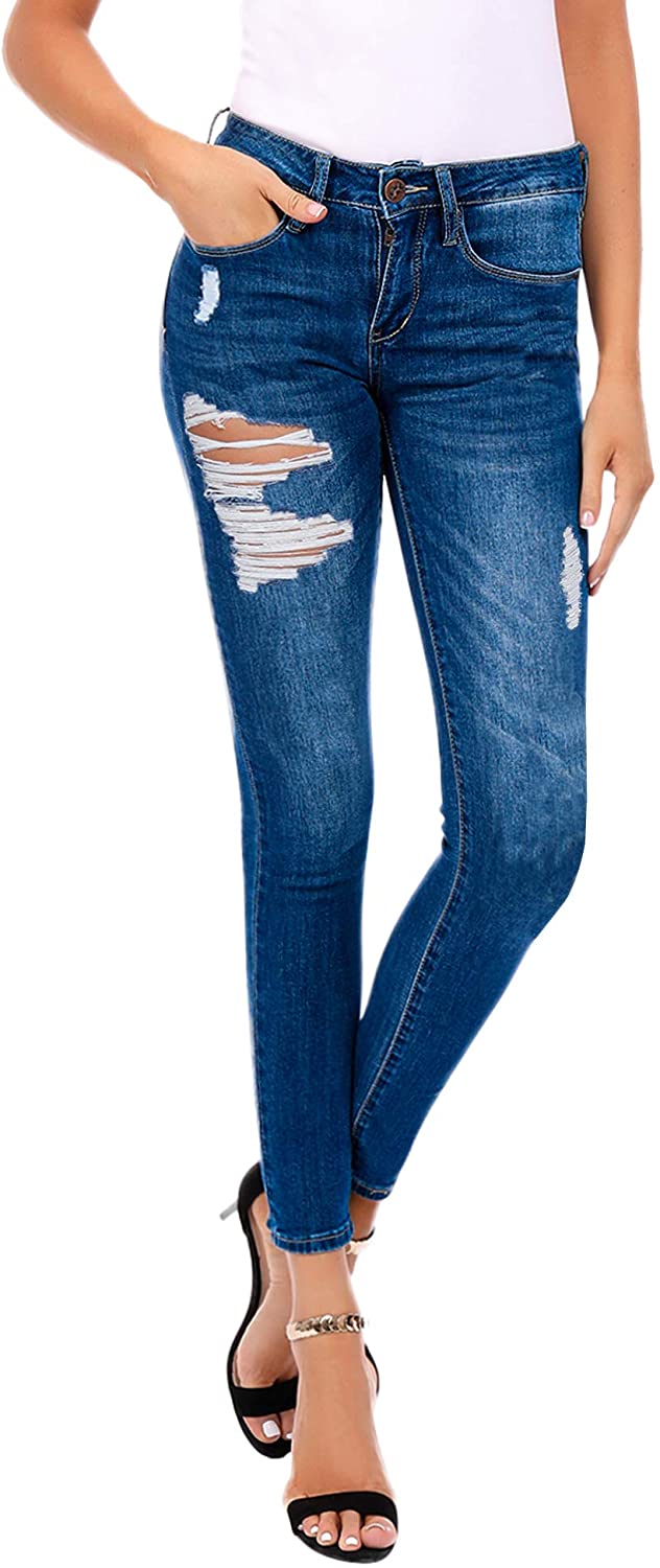 Resfeber Women's Ripped Boyfriend Jeans Cute Distressed Jeans Stretch Skinny Jeans with Hole