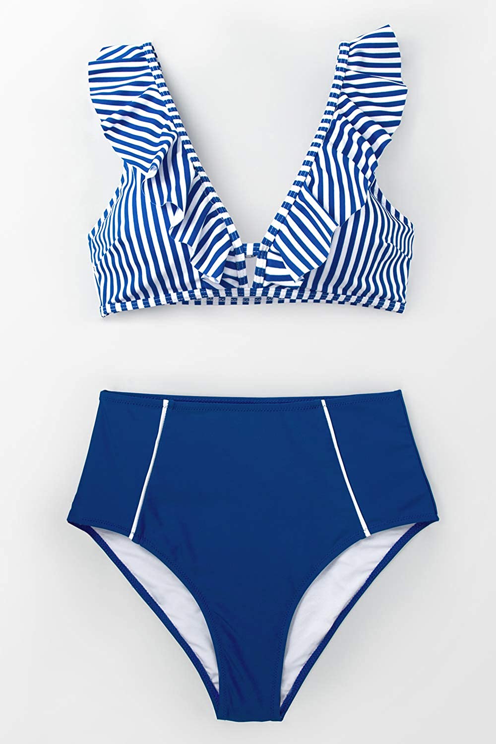 CUPSHE Women's High Waist Bikini Swimsuit Ruffle Floral Print Two Piece Bathing Suit