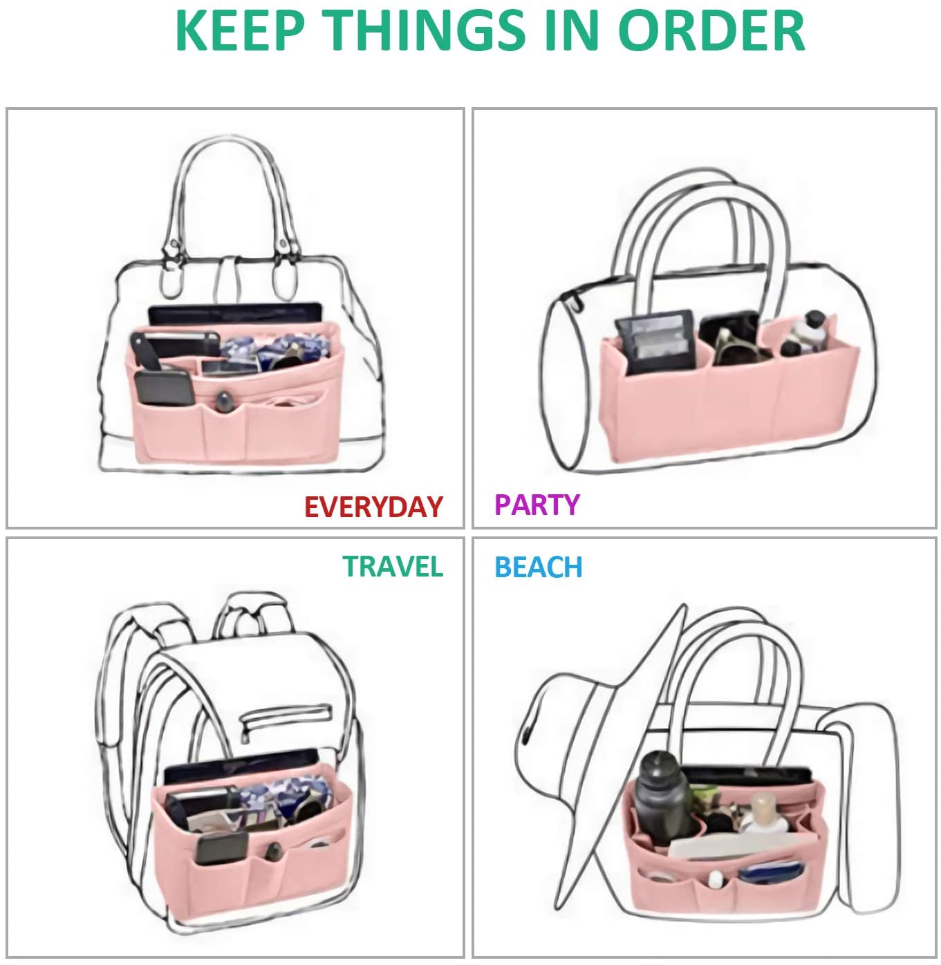 MA STRAP Purse Organizer with Detachable Zipper Pouch Multipurpose Felt Insert Bag Fit Speedy Neverfull Longchamp Tote
