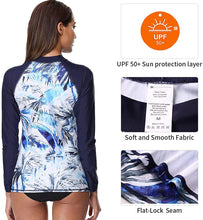 
                        
                          將圖片載入圖庫檢視器 CharmLeaks Women's Long Sleeve Rashguard UPF 50 Sun Protection Swimsuit Top Striped Swim Shirts
                        
                      
