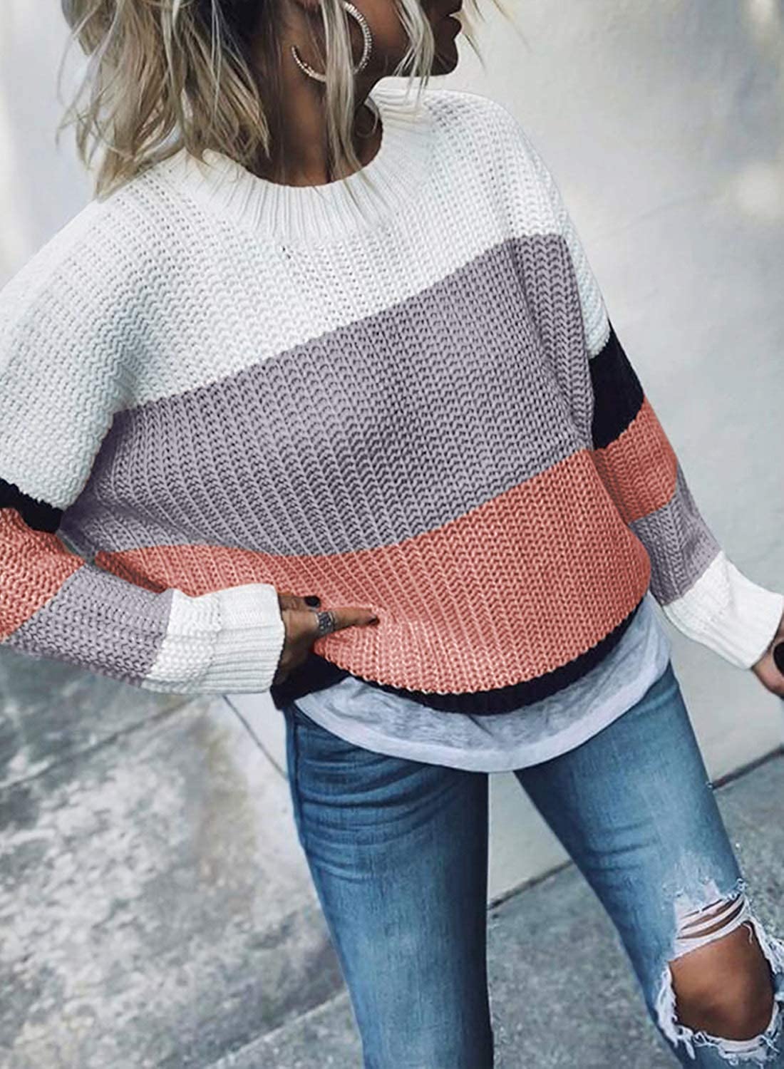 Dokotoo Womens Cute Soft Crewneck Long Sleeve Hollow Cable Knit Pullover Sweaters