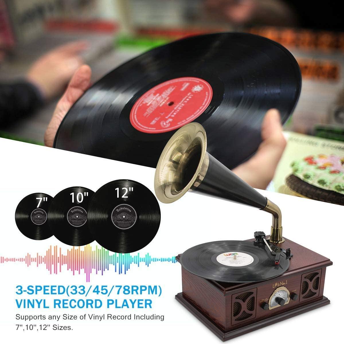 LP&NO.1 Record Player, Classic Bluetooth Turntable with USB Recording - JOY2ESpree