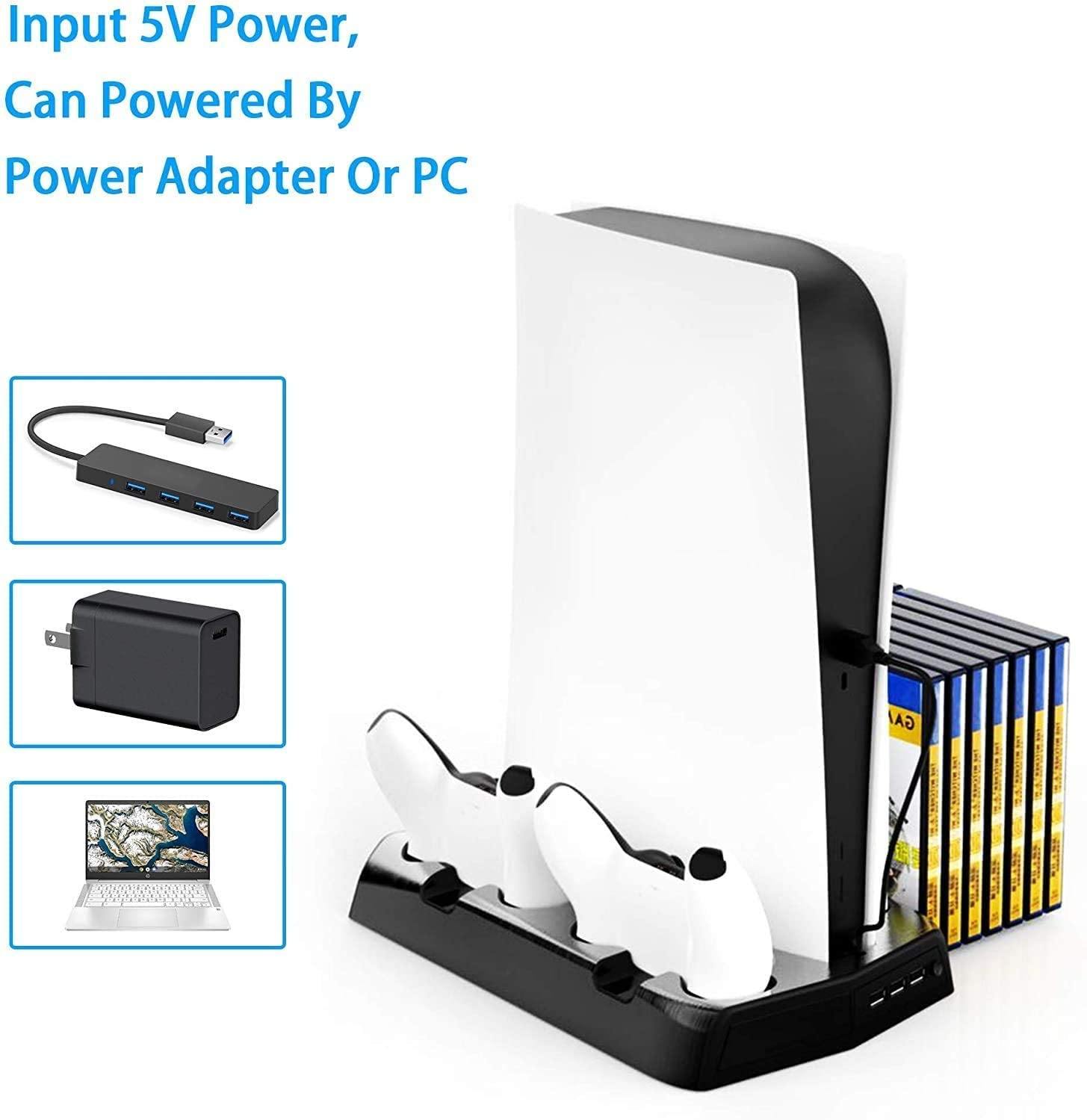 PS5 Console Cooling Fan, Arespark Playstation5 Vertical Edition Console Cooling Stand with Dualsense Controller Charge Station & Game Slots - JOY2ESpree