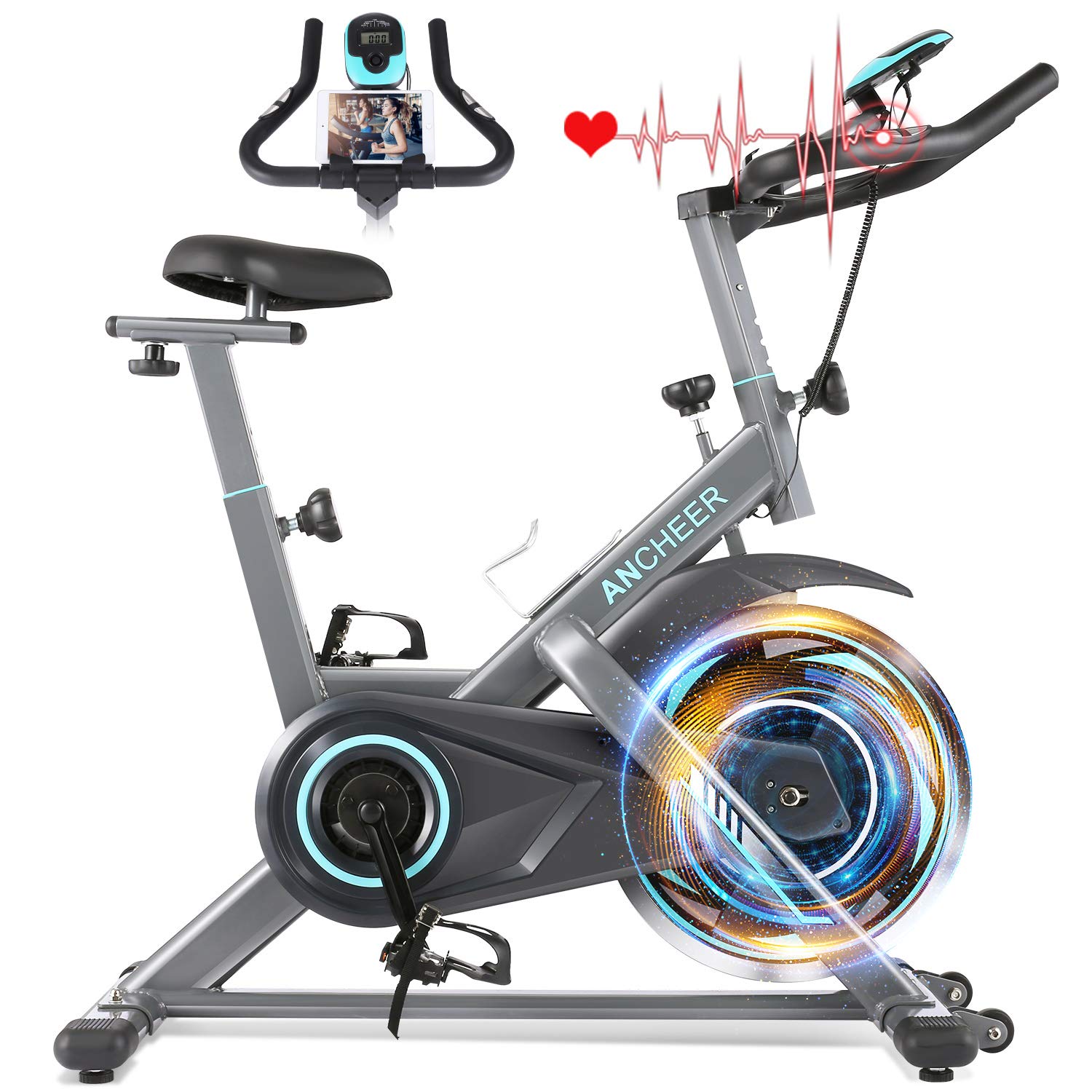 ANCHEER Exercise Bike Stationary, 49 Lbs Weight Capacity- Indoor Cycling Bike with Tablet Holder and LCD Monitor for Home Workout - JOY2ESpree