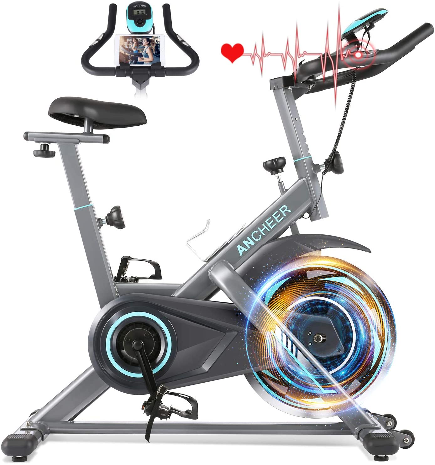 ANCHEER Exercise Bike Stationary, 49 Lbs Weight Capacity- Indoor Cycling Bike with Tablet Holder and LCD Monitor for Home Workout - JOY2ESpree