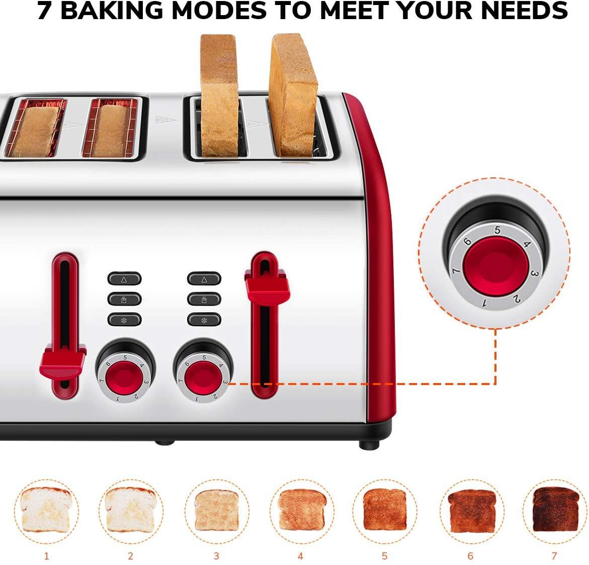 Toaster 4 Slice, CUSINAID 4 Wide Slots Stainless Steel Toasters with Reheat Defrost Cancel Function, 7-Shade Setting, Blue - JOY2ESpree