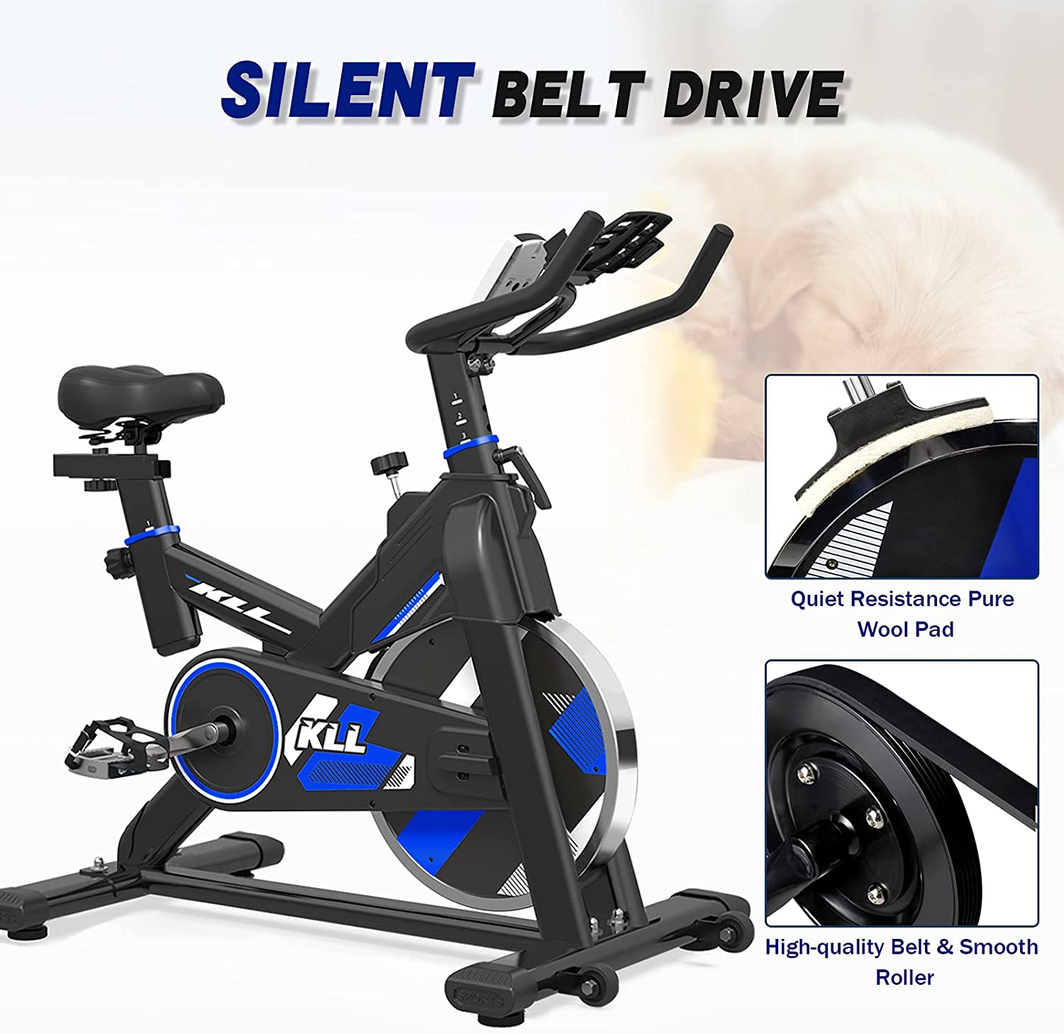 KLL Indoor Cycling Bike, Upgraded Stationary Carido Belt Drive Indoor Exercise Bike for Home Gym - JOY2ESpree