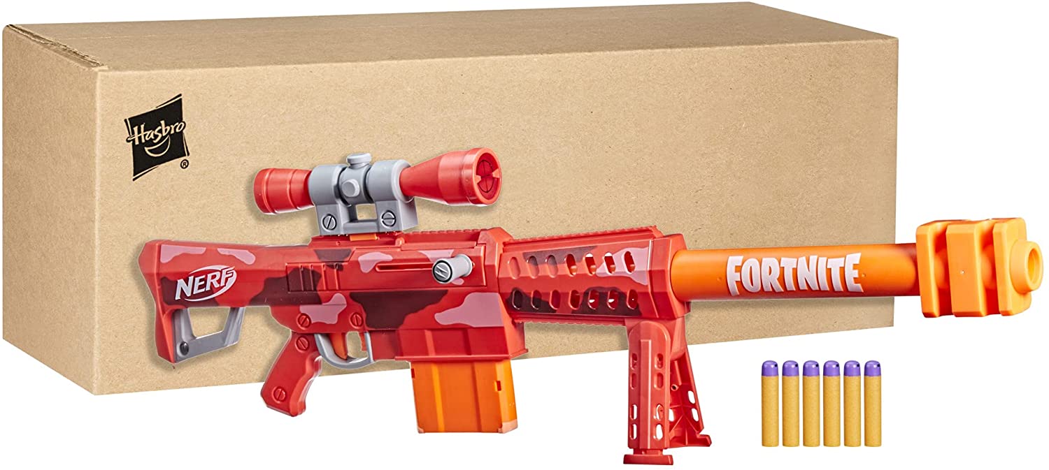 NERF Fortnite Heavy SR Blaster, Longest Fortnite Blaster Ever, Removable Scope, Bolt Action, 6 Official Mega Darts, 6-Dart Clip