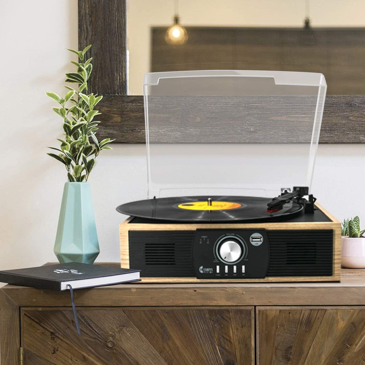 Bluetooth Record Player 3 Speed Craftmanship Turntable with Built-in Premium Speakers Support USB Playback/Recording (Black)… - JOY2ESpree