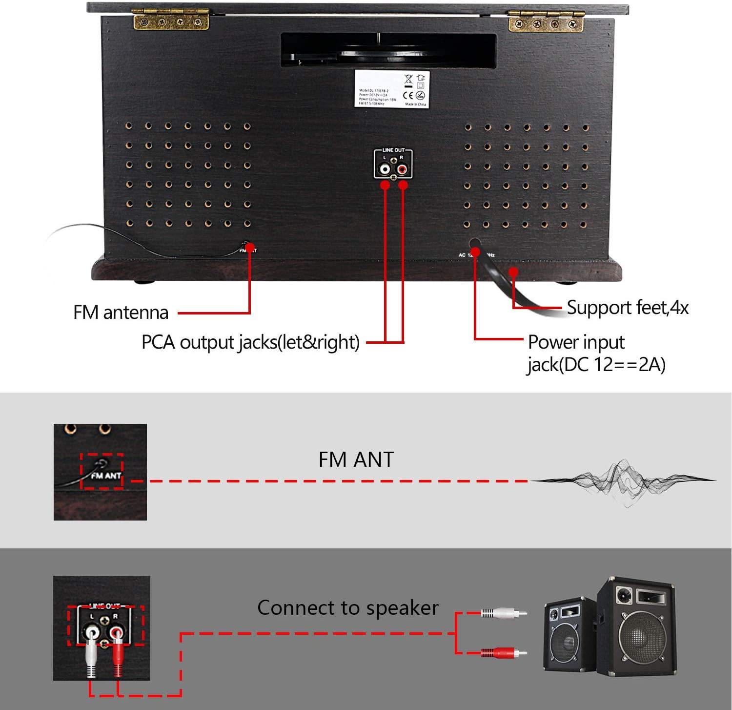 Cassette Record Player,Phonographs DLITIME 3-Speed Vinyl Turntable Built-in Bluetooth 2x9W Speakers - JOY2ESpree