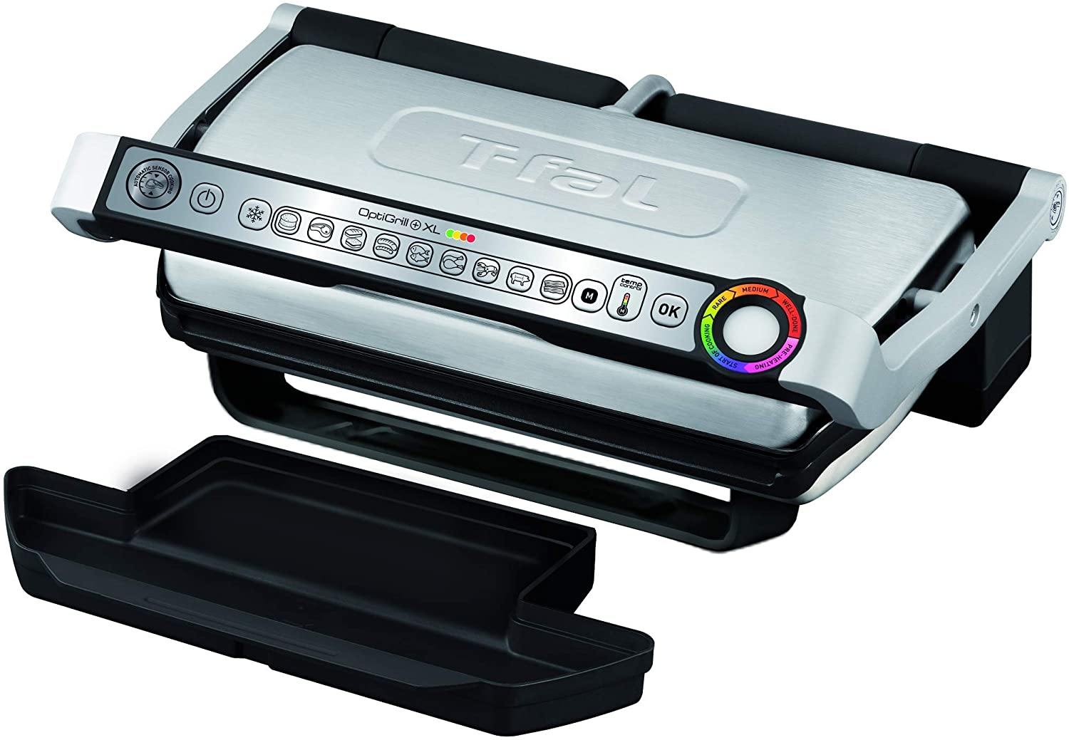 T-fal GC722D53 1800W OptiGrill XL Stainless Steel Large Indoor Electric Grill with Removable and Dishwasher Safe Plates, Silver - JOY2ESpree