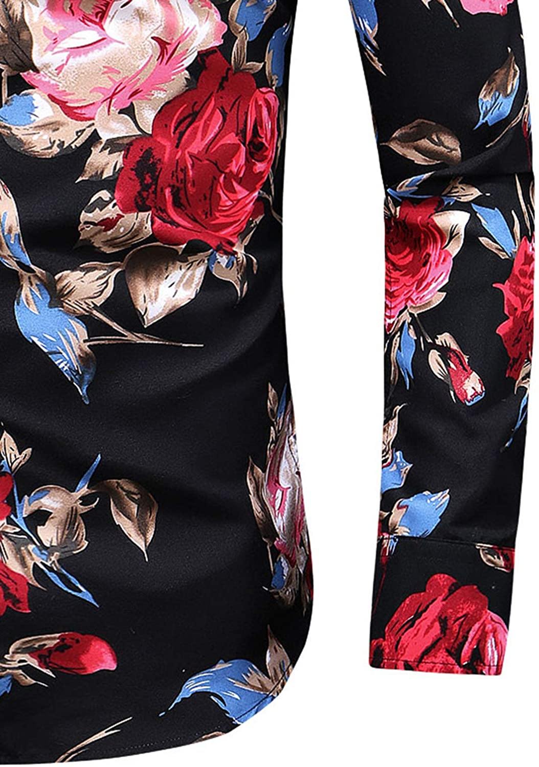 LEFTGU Men's Slim fit Floral Printed Beach Hawaiian Button-Down Dress Shirt