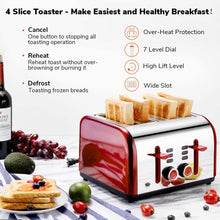 
                        
                          Cargar imagen en el visor de la galería, Toaster 4 Slice, CUSINAID 4 Wide Slots Stainless Steel Toasters with Reheat Defrost Cancel Function, 7-Shade Setting, Blue - JOY2ESpree
                        
                      