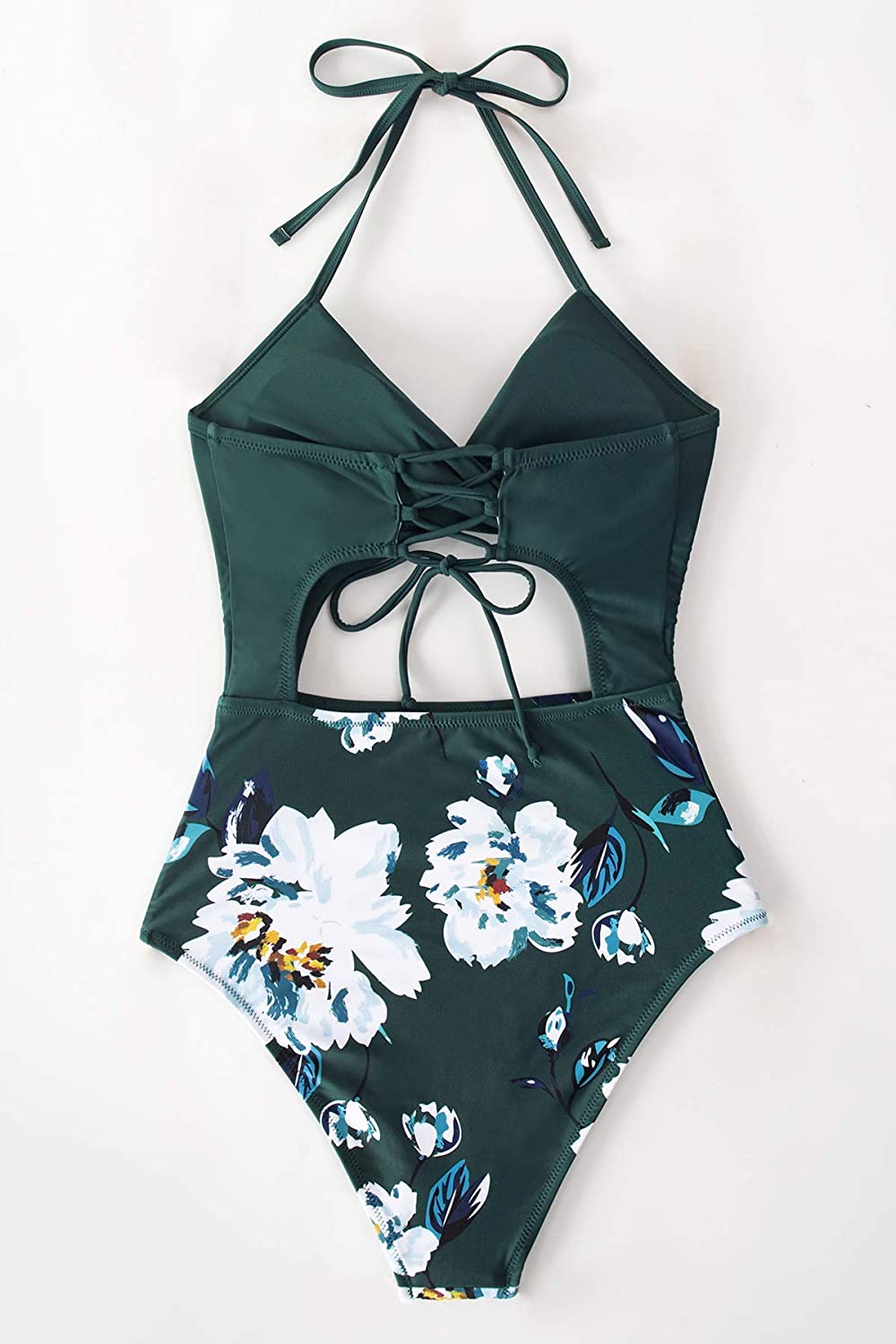 CUPSHE Women's Black Floral Print Halter Cutout High Waist One Piece Swimsuit