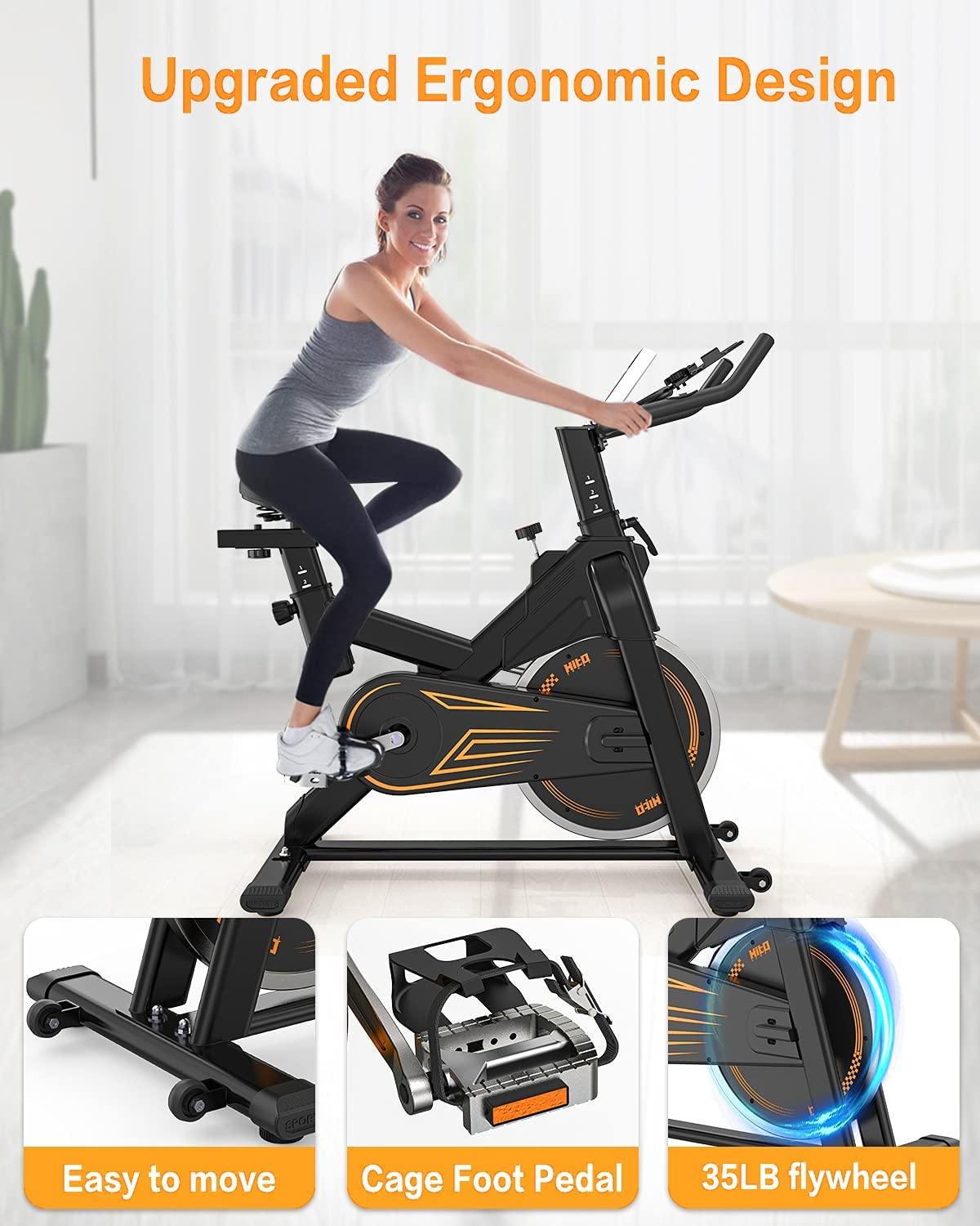 Indoor Cycling Bike Stationary - Exercise Bike for Home Cardio Workout with Comfortable Seat Cushion & Silent Belt Drive & Pad Holder - JOY2ESpree