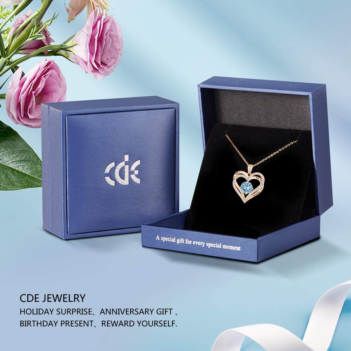 CDE Forever Love Heart Women Necklace 925 Sterling Silver Rose Gold Plated Birthstone Pendant Necklaces for Women - JOY2ESpree