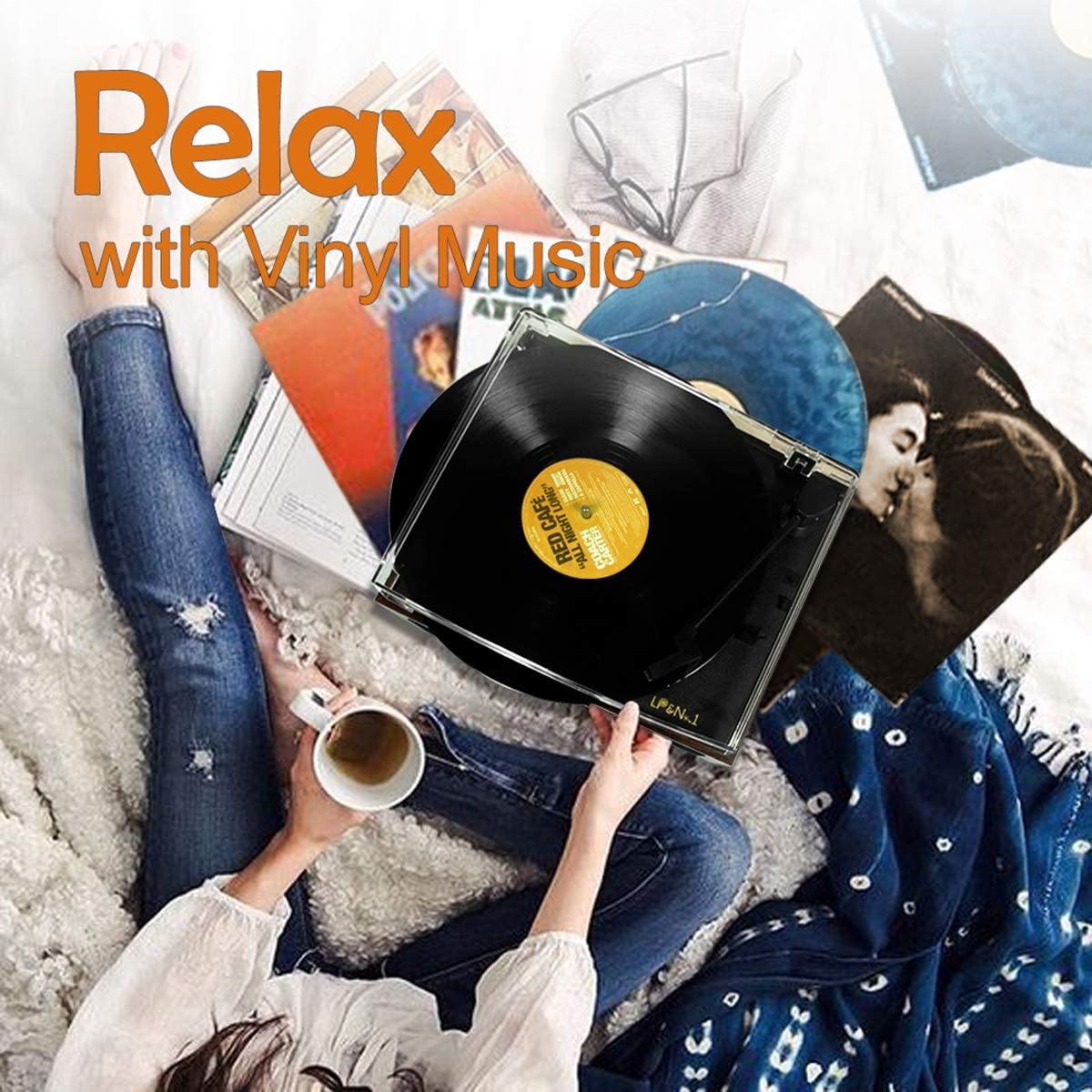 LP&No.1 Portable Suitcase Turntable with Stereo Speaker,3 Speeds Belt-Drive Vinyl Record Player Black - JOY2ESpree