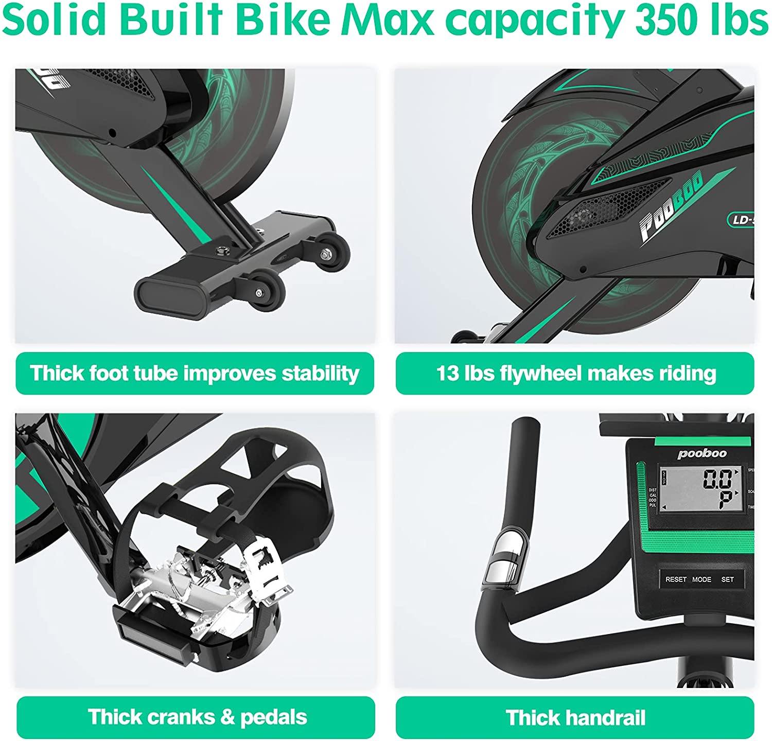 Pooboo Indoor Cycling Bike Belt Drive Exercise Bike Stationary with Comfortable Seat Cushion, Tablet Holder and LCD Monitor for Home Workout - JOY2ESpree