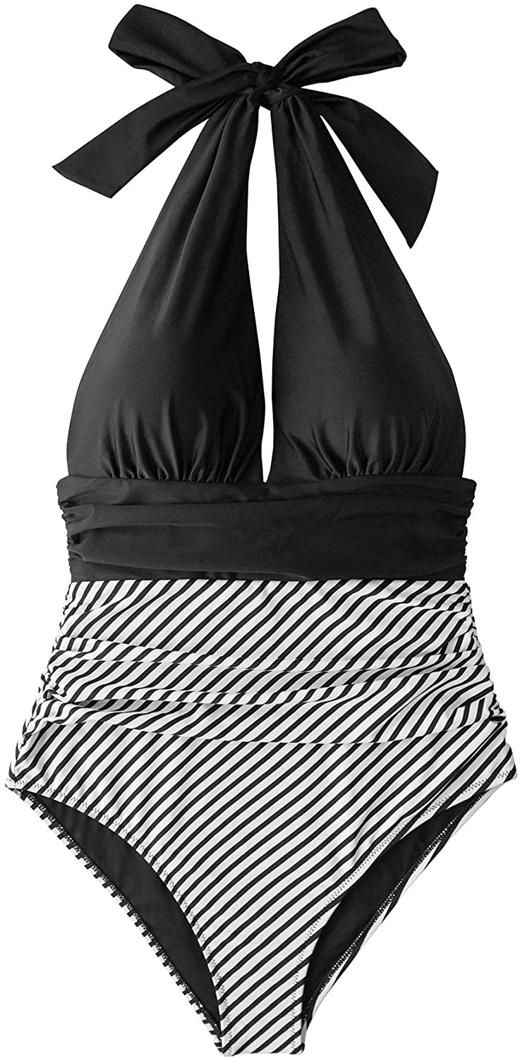 CUPSHE Women's Halter One Piece Swimsuit Keeping You Accompained Swimwear