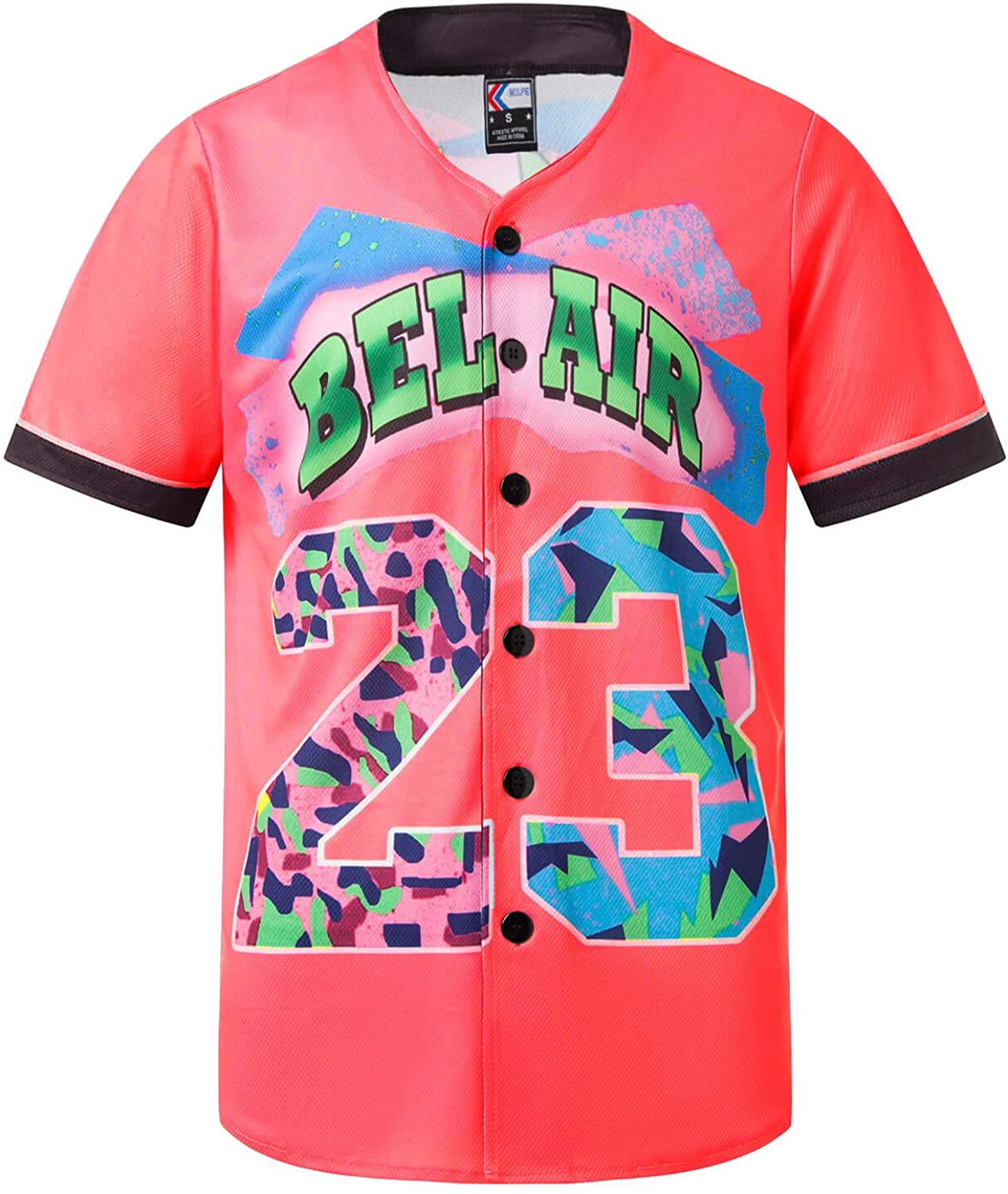 MOLPE 90s Hip Hop Clothing for Men and Women, Unisex Bel Air 23 Baseball Jersey, Mens Printed Urban Shirts for Party