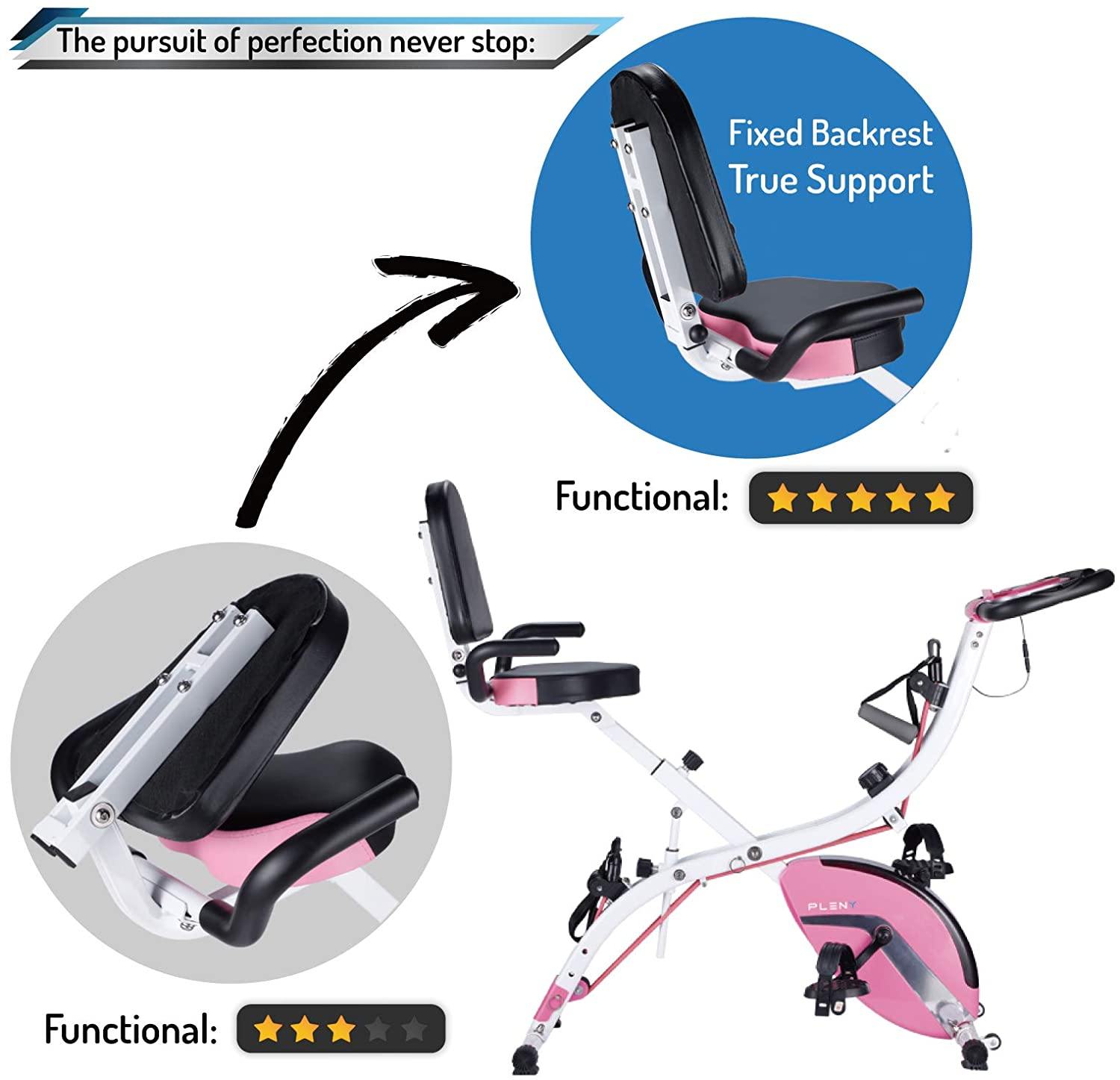 PLENY 3-in-1 Total Body Workout Exercise Bike w/Backlit Screen, High Backrest, Adjustable Resistance Bands for Arm & Leg, and 300 lbs Weight Support - JOY2ESpree
