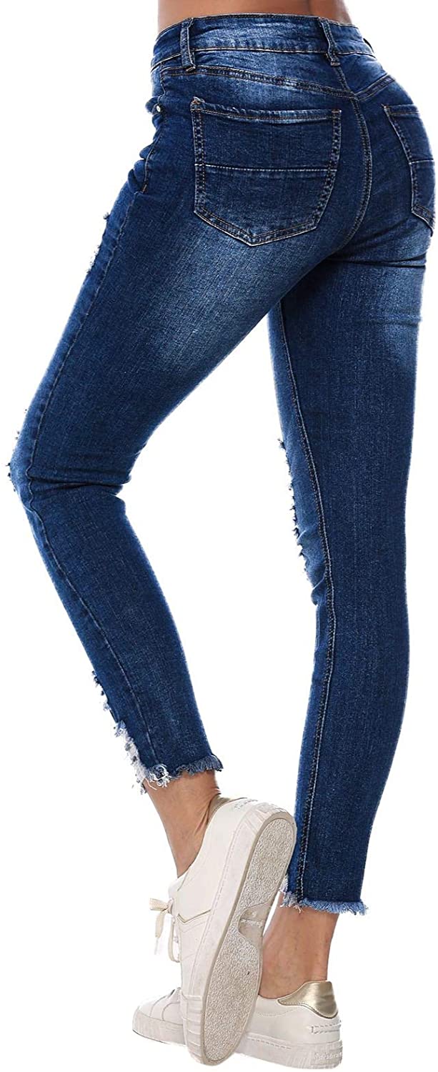 Resfeber Women's Ripped Boyfriend Jeans Cute Distressed Jeans Stretch Skinny Jeans with Hole