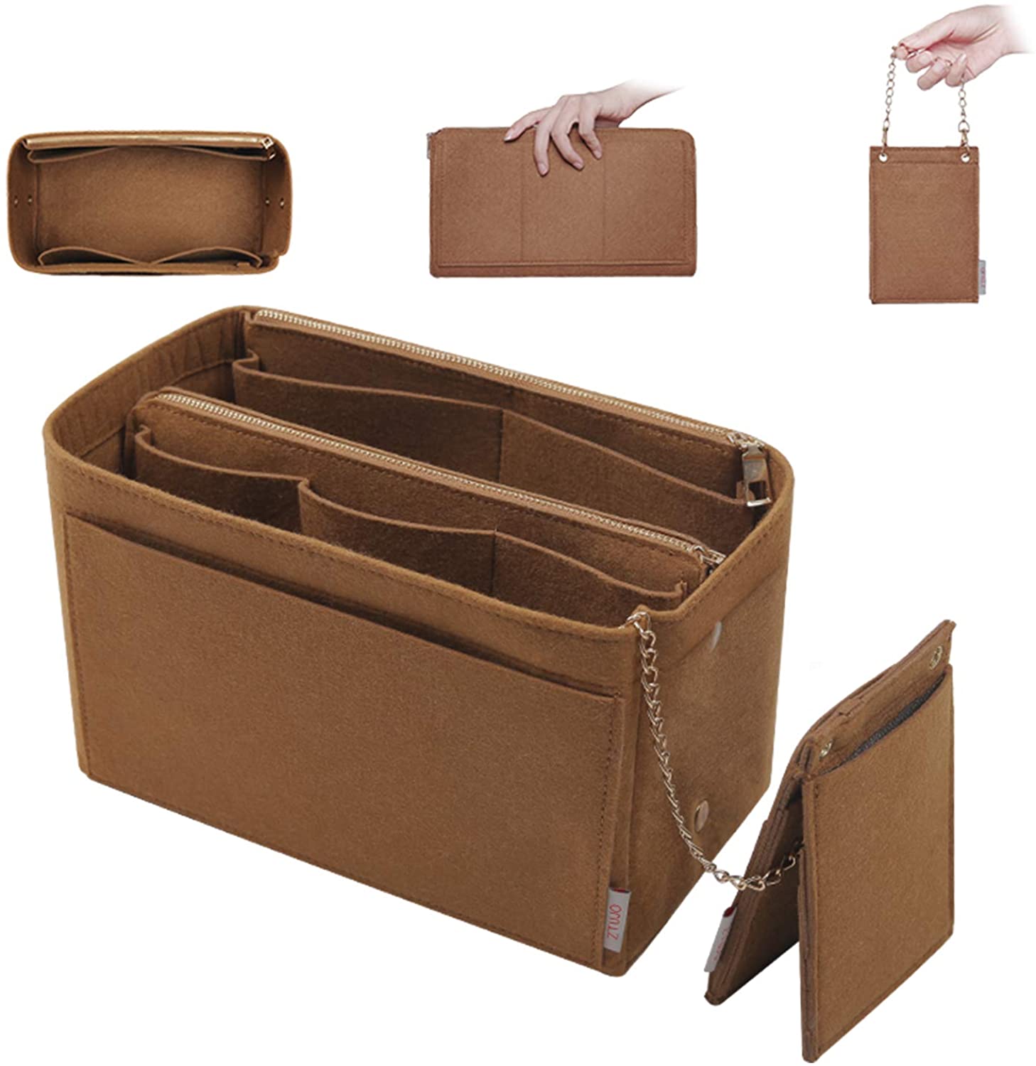 Purse Organizer, Purse Organizer Insert With 2 Metal Zipper, Bag Organizer With RFID Blocking Pocket Purse Organizer insert