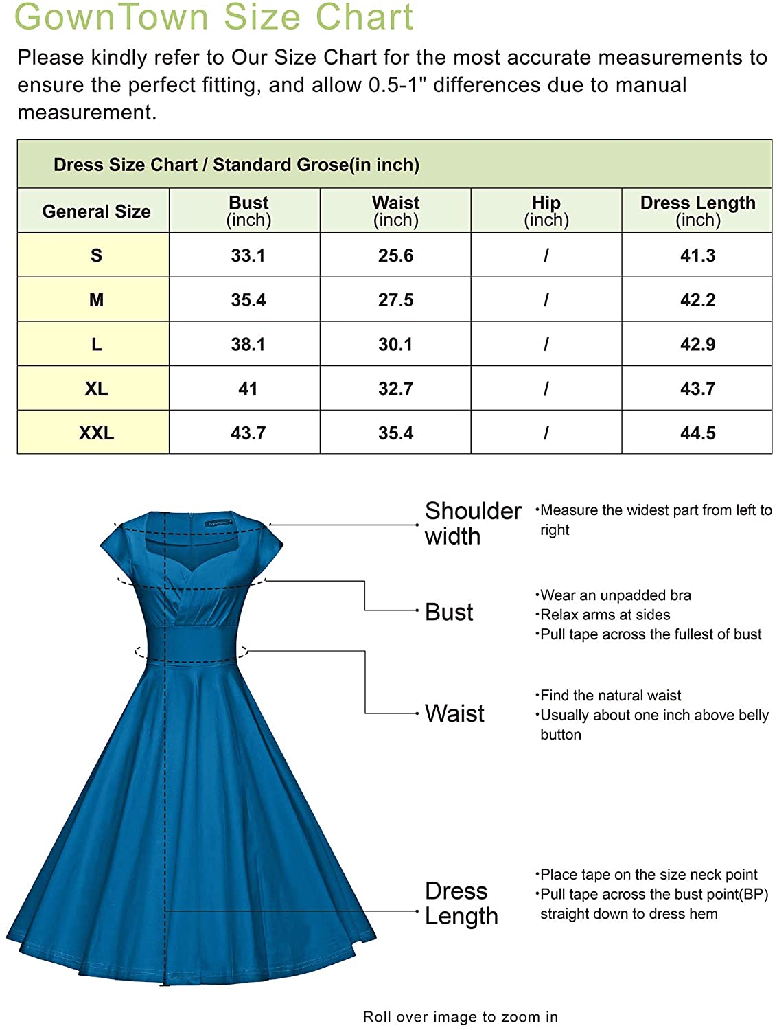 GownTown Women's 1950s V-Neck Bowknot Swing Cocktail Dress