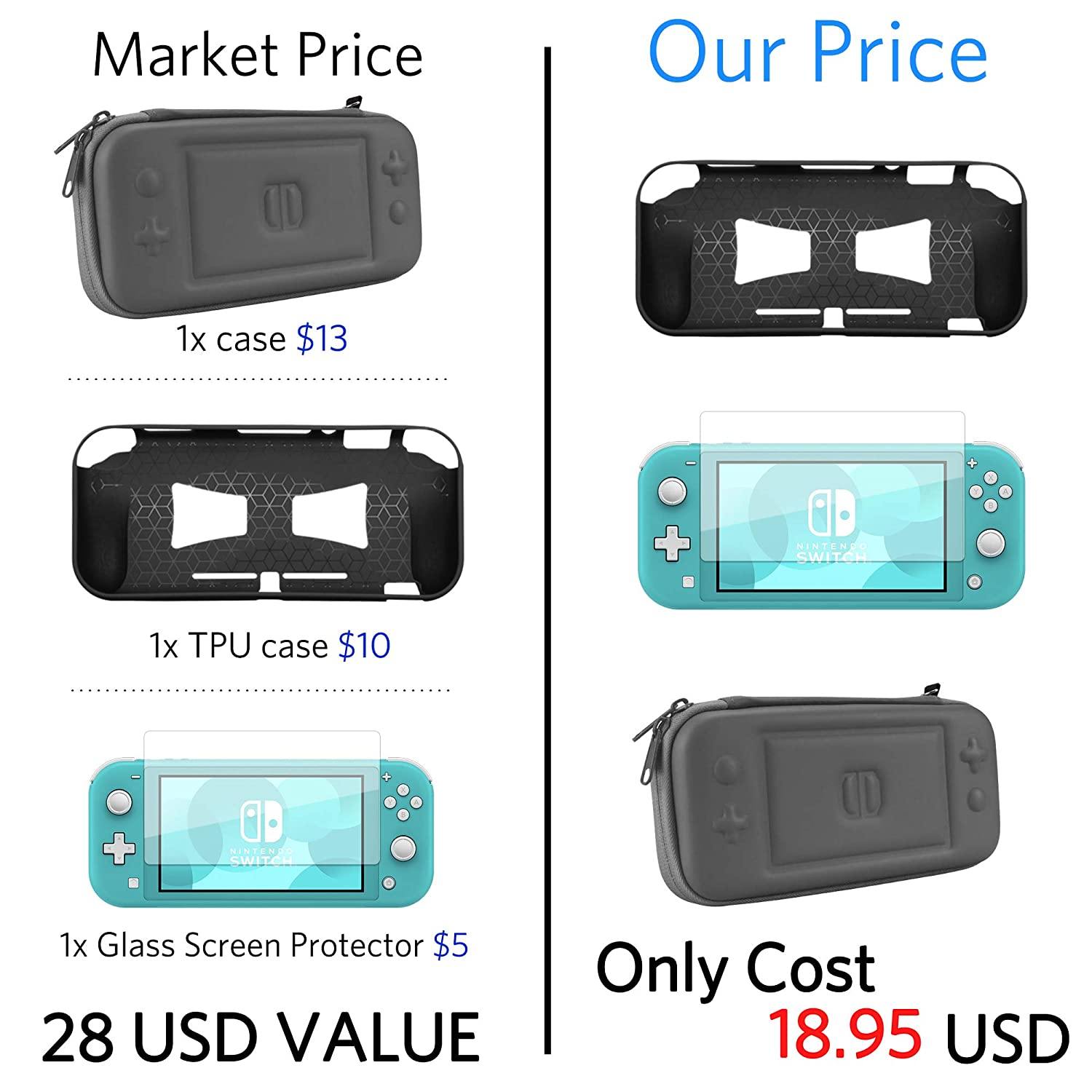 CoBak Carrying Case for Nintendo Switch Lite - with 1 Screen Protector, 1 Grip Case and 4 Thumb Grip Caps. - JOY2ESpree