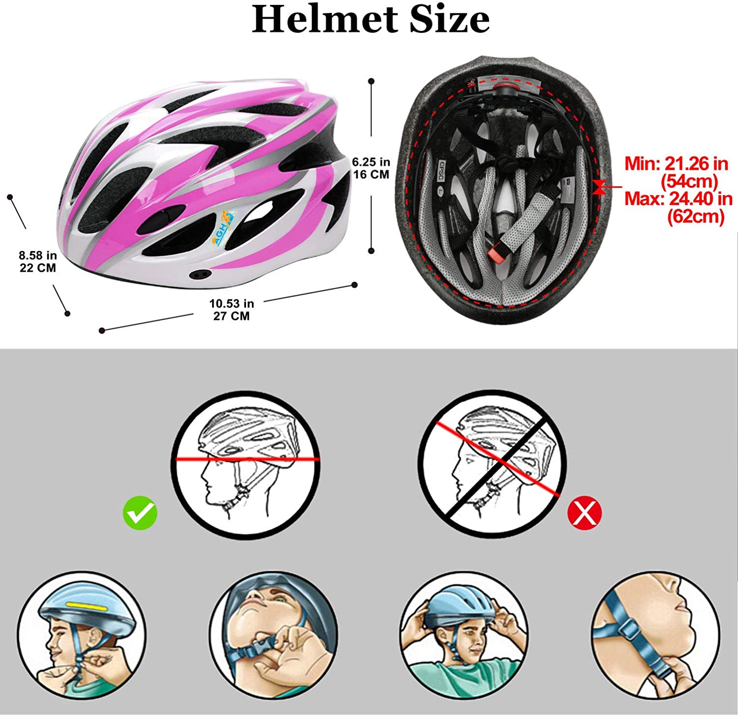 AGH Adult Adjustable Helmet,CPSC Certified for Mountain Road Bicycle Helmet with Detachable Visor for Men Women