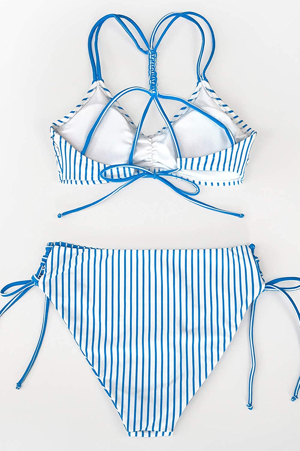 CUPSHE Women's Back Braided Straps Reversible Bottom Strappy Lace Up Bikini Sets