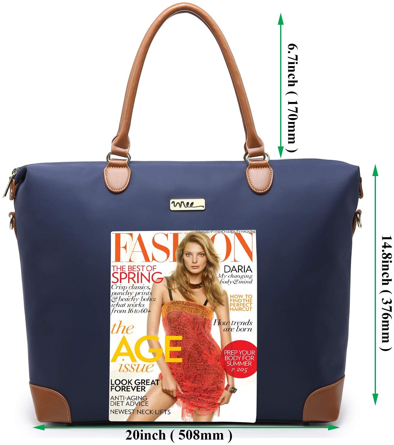 NNEE Large Oversized Water Resistance Nylon Tote Bag With Multiple Pocket Design (Navy)