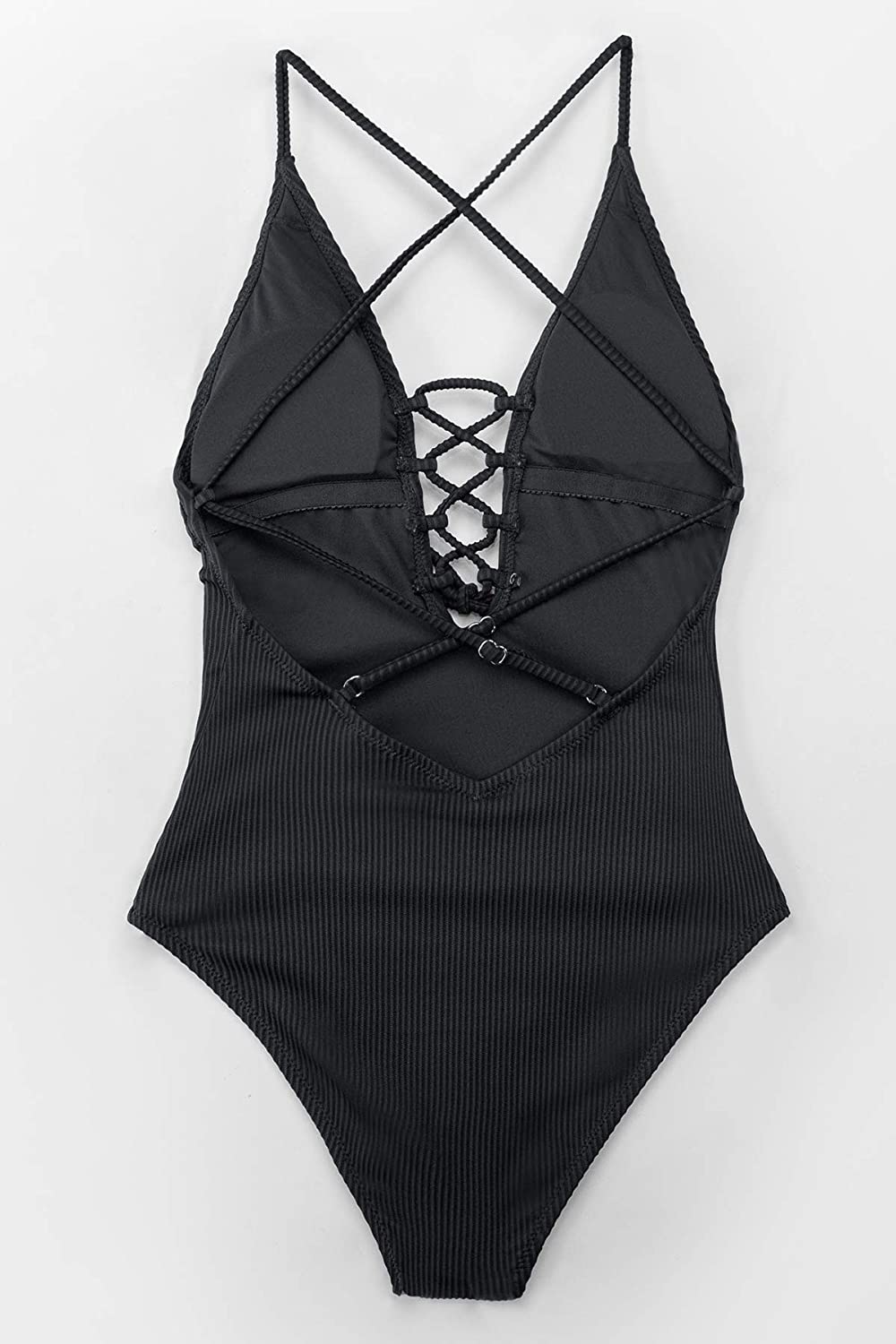 CUPSHE Women's Solid Color V Neck Lace Up One Piece Swimsuit